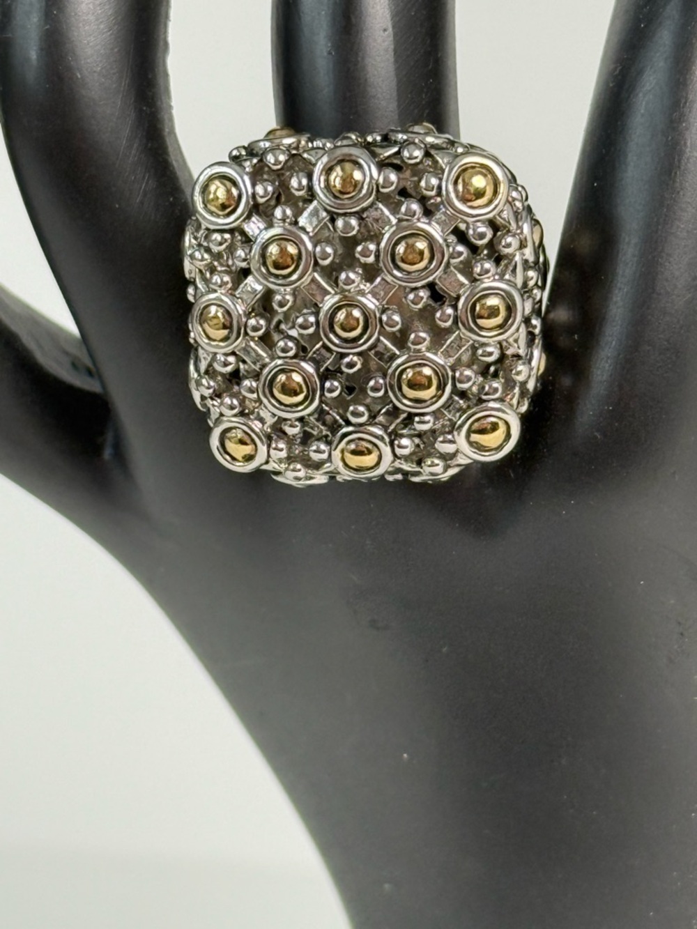 Silver and Gold Tone Boho Style Ring in the Style of John Hardy Size 9